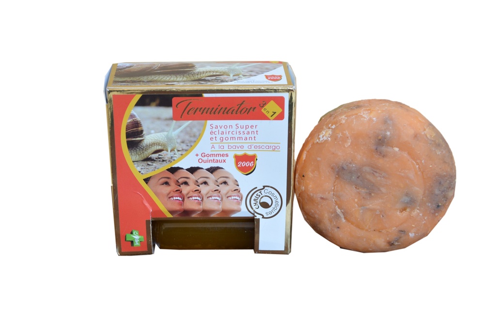 Savon Eclaircissant et Gommant Terminator à la bave d'escargot 3en1 200g + Gomme Quintaux 15ml
